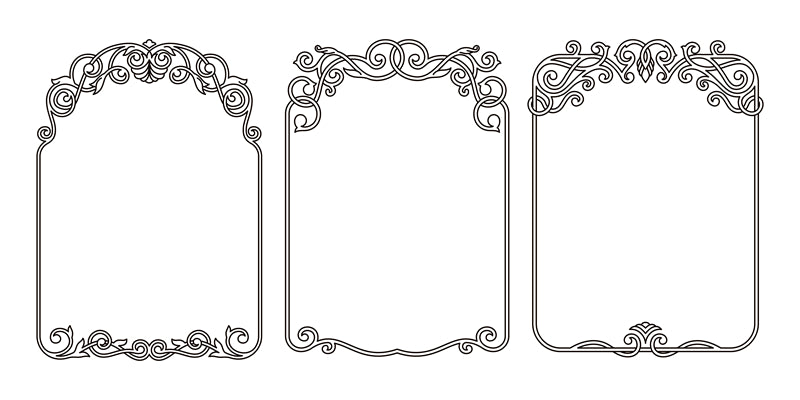 Collection de cadres de luxe, bordures victoriennes vintage, motifs décoratifs à la main - Téléchargement gratuit en format Png/PSD/JPG