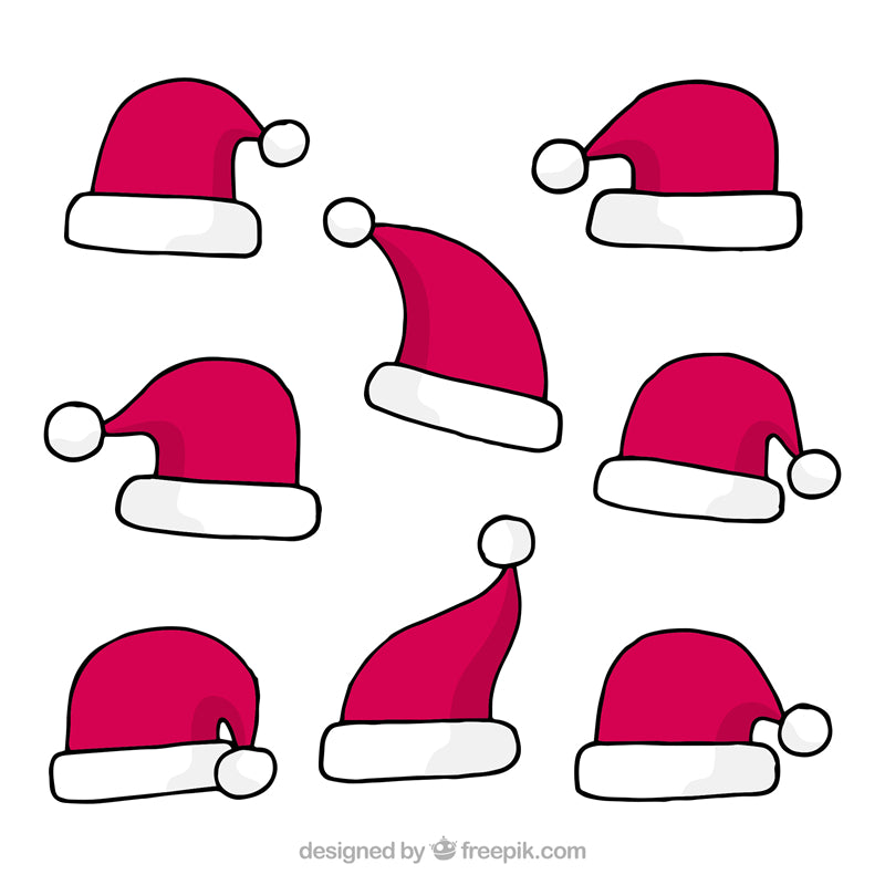 Collection de chapeaux du Père Noël - Illustration - Dessin vectoriel vintage - Décoration