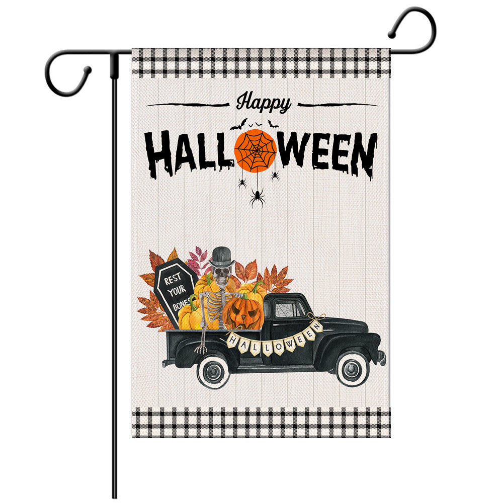 Drapeau de bienvenue d'Halloween - Drapeau de jardin citrouille monstre/sorcière/zombie - Modèles de drapeaux de jardin - Illustration