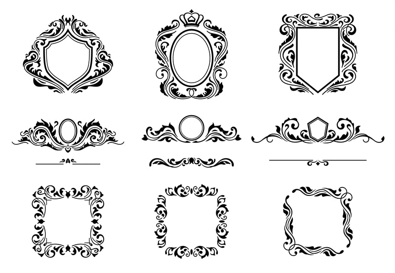 Collection de cadres de luxe, bordures victoriennes vintage, motifs décoratifs à la main - Téléchargement gratuit en format Png/PSD/JPG