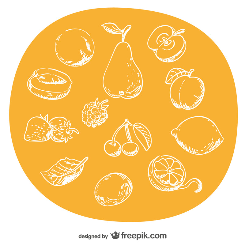 Illustration de fruits dessinés à la main. Icône de clip - Pomme/Pêche/Kiwi/Raisin/Citron/Ananas/Cerise/Banane/Pastèque/Fraise - Éléments vectoriels EPS/AI/PSD PNG/JPG TÉLÉCHARGEMENT GRATUIT