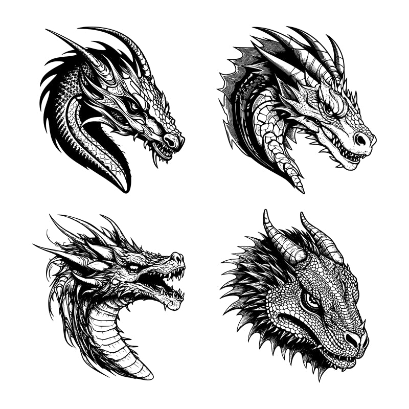 _silhouettes_de_dragons_volants_reptiles_crachant_du_feu_dragons_médiévaux_ailés_mascottes_dragons_effrayants_ensemble_d'illustrations_vectorielles_plates_silhouettes_dragons_fées