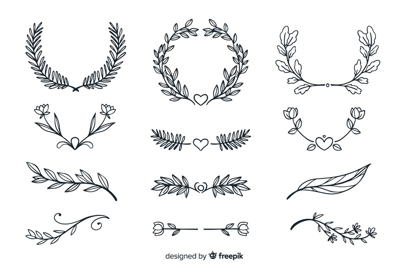 Branche et couronne dessinées à la main, téléchargement gratuit - Illustration Décor PNG/PSD/JPG