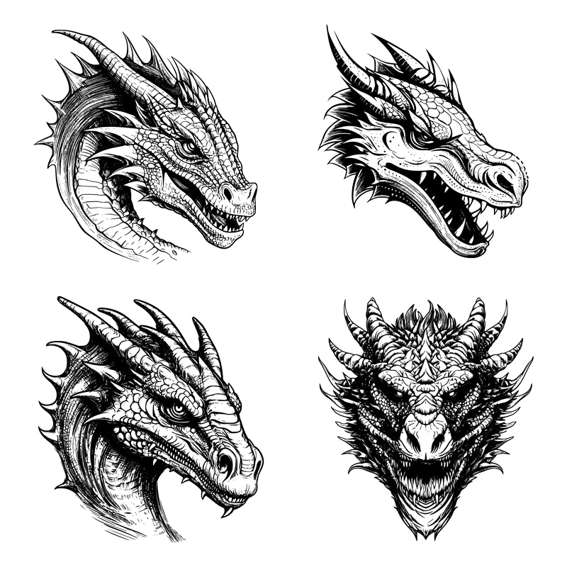 _silhouettes_de_dragons_volants_reptiles_crachant_du_feu_dragons_médiévaux_ailés_mascottes_dragons_effrayants_ensemble_d'illustrations_vectorielles_plates_silhouettes_dragons_fées