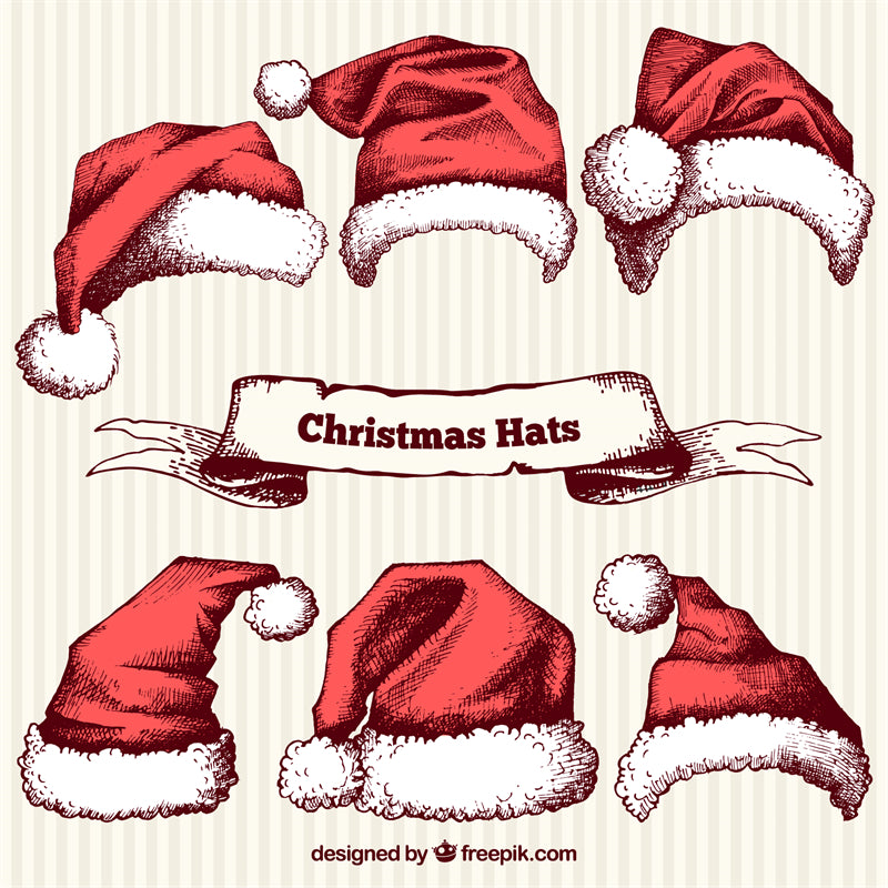 Collection de chapeaux du Père Noël - Illustration - Dessin vectoriel vintage - Décoration