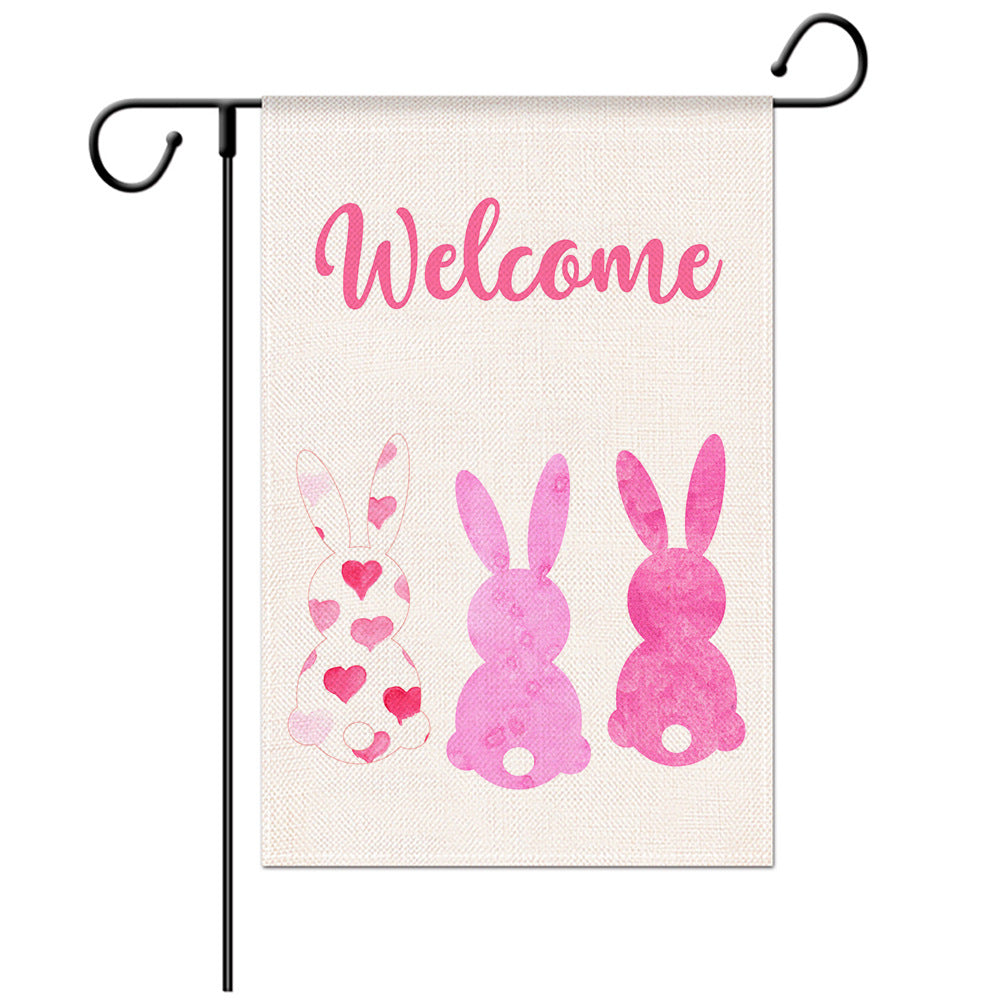 Drapeau de bienvenue de Pâques - Drapeau de jardin lapin - Modèles de drapeaux de jardin - Illustration