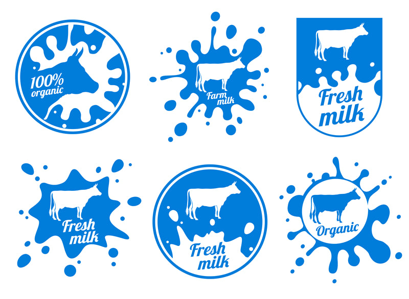 Maquettes de logos de lait dessinés à la main - Badge - Vache - Illustration