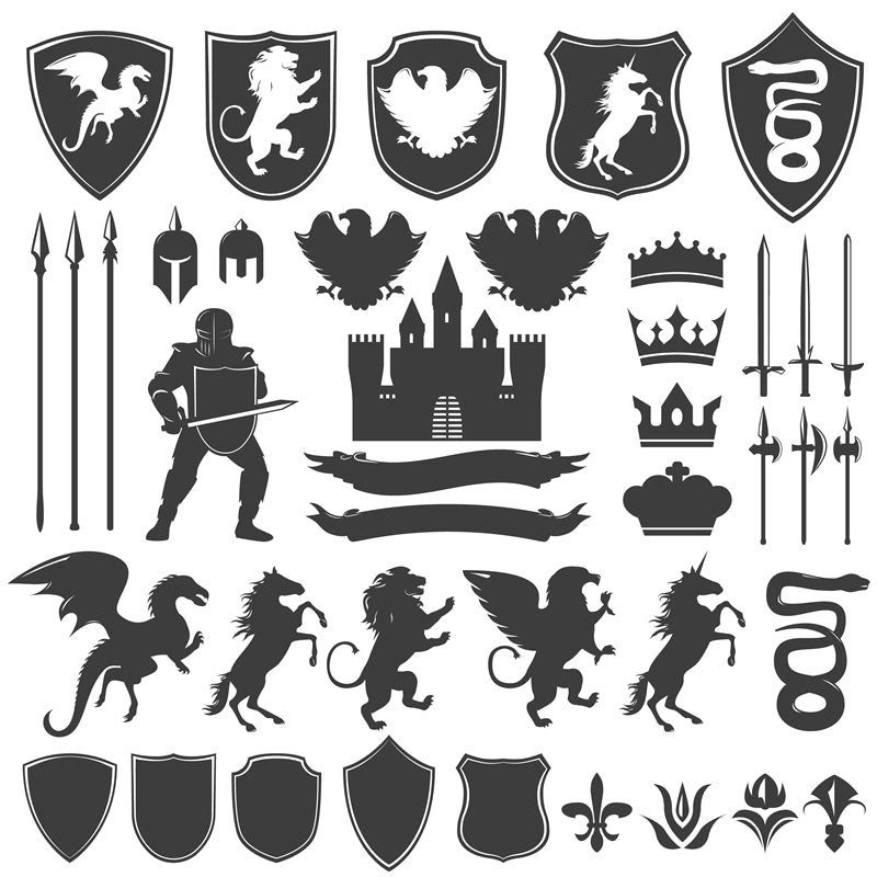 Traditional Logo Mockups Illustration - EU History Symbol Vector - King Crown Lion Griffin double-headed eagle Knight Castle