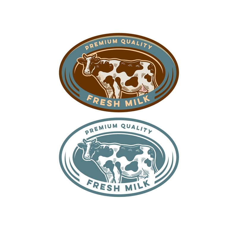 Maquettes de logos de lait dessinés à la main - Badge - Vache - Illustration