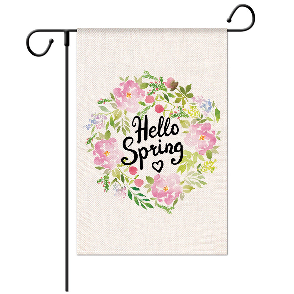 Drapeau de bienvenue printanier - Drapeau de jardin saisonnier - Modèles de drapeaux de jardin - Illustration