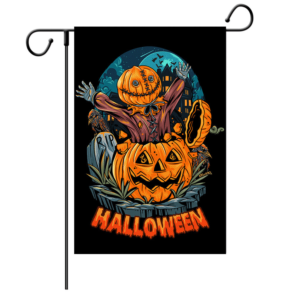Halloween Welcome Flag - Pumpkin Monster/Witch/Zombie  Garden Flag - Yard Flag Designs - Illustration