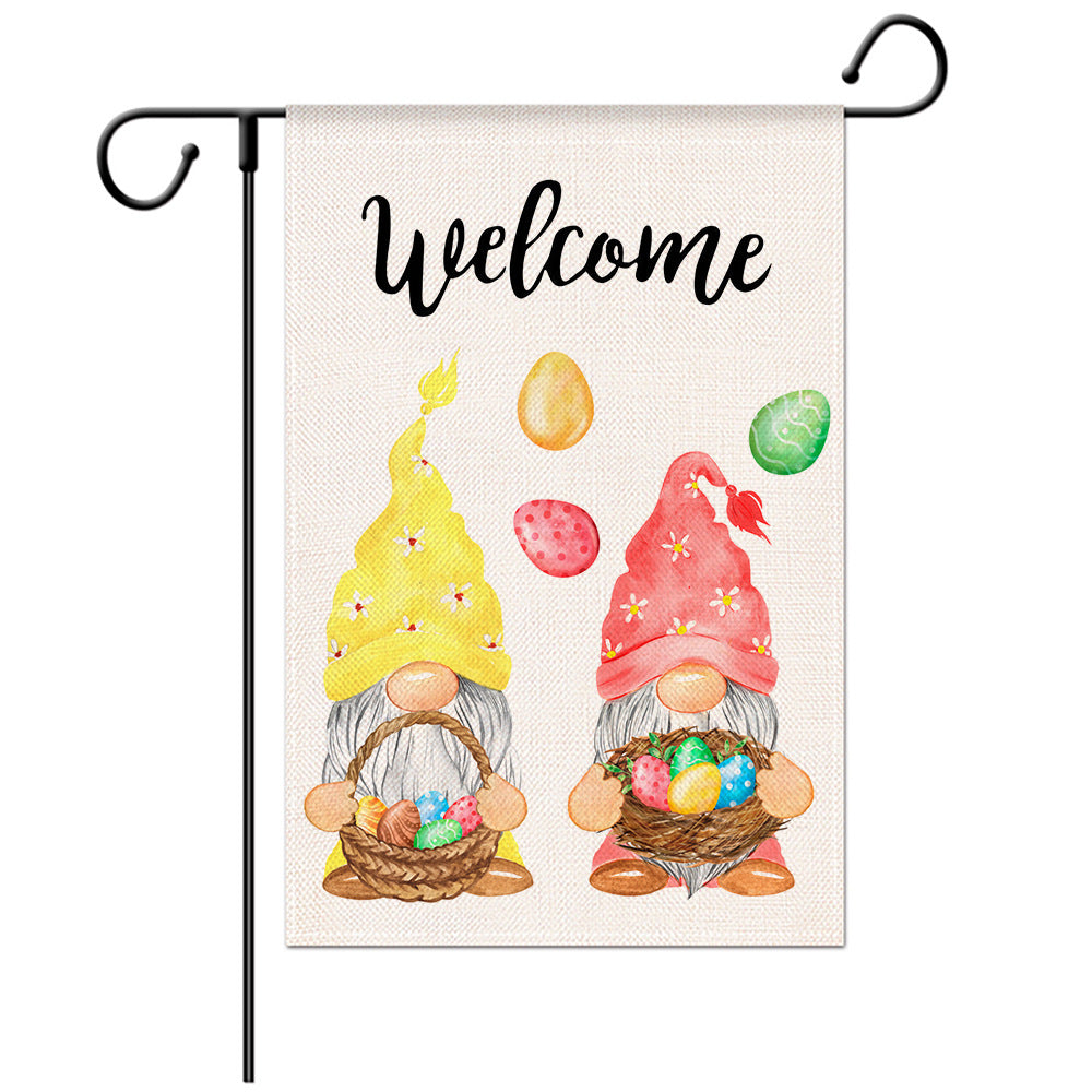 Drapeau de bienvenue de Pâques - Drapeau de jardin lapin - Modèles de drapeaux de jardin - Illustration