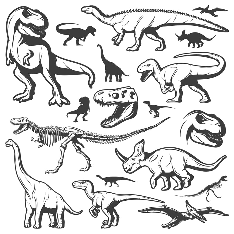 Éléments de dinosaures - Dessin à la main - Vintage - Croquis - Vecteur gratuit