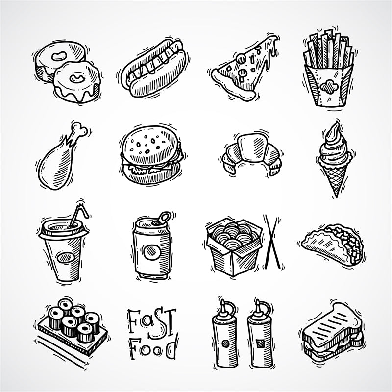 Illustration de restauration rapide (clip) - Poulet frit, Cola, Burger, Pizza, Glace, Poisson - Éléments vectoriels EPS/AI/PSD PNG/JPG TÉLÉCHARGEMENT GRATUIT