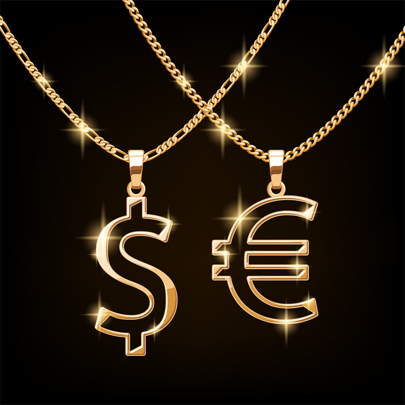 Gold Chain Illustration -$ Dollar -€ EURO - Necklace - Vector Image Download   
