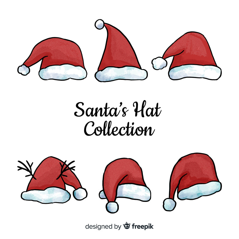 Collection de chapeaux du Père Noël - Illustration - Dessin vectoriel vintage - Décoration