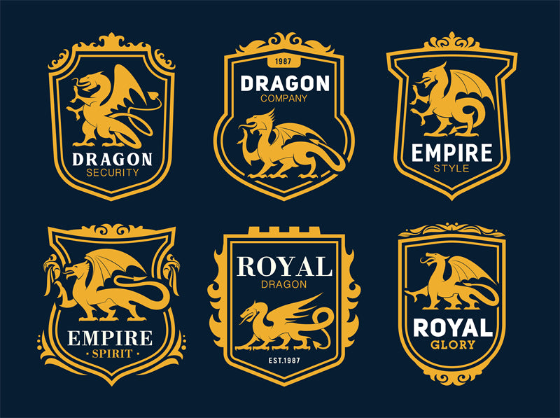 Dragon Logo Mockups - Badge - Icon Handdraw -Vector ELments  