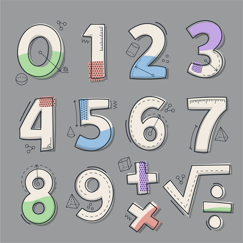 Handdraw Number Elements - Kid Numbers -Cartoon Numbers -Vetor 