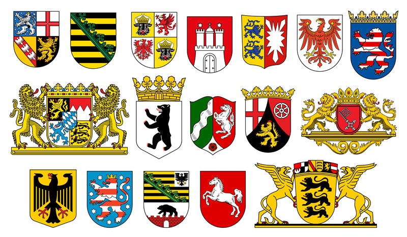 Illustration du symbole du drapeau traditionnel - Vecteur du symbole de l'histoire de l'UE - Roi Couronne Lion Griffon Aigle à deux têtes Chevalier Château