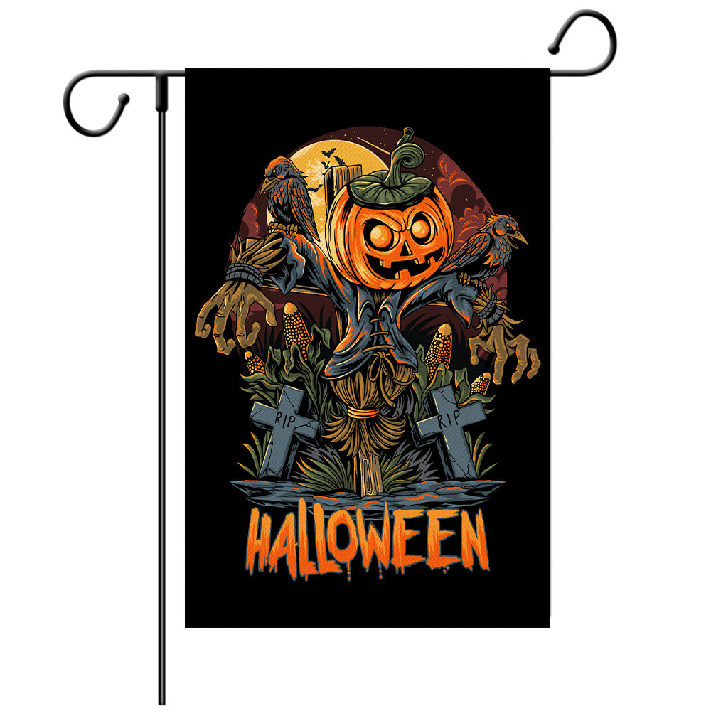 Halloween Welcome Flag - Pumpkin Monster/Witch/Zombie  Garden Flag - Yard Flag Designs - Illustration