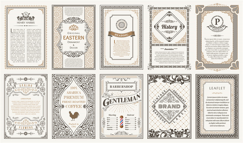 Collection de cadres de luxe, bordures victoriennes vintage, motifs décoratifs à la main - Téléchargement gratuit en format Png/PSD/JPG