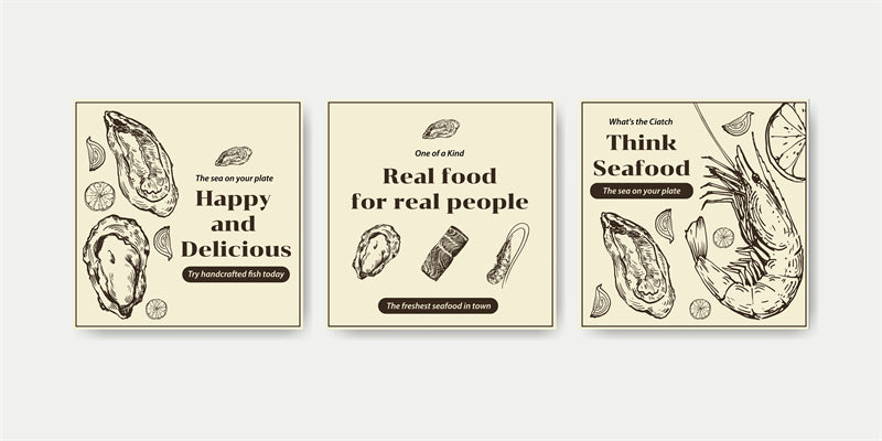 Illustration de fruits de mer à la main - Icône clip - Poisson, crevettes, crabe, huîtres - Éléments vectoriels EPS/AI/PSD PNG/JPG TÉLÉCHARGEMENT GRATUIT