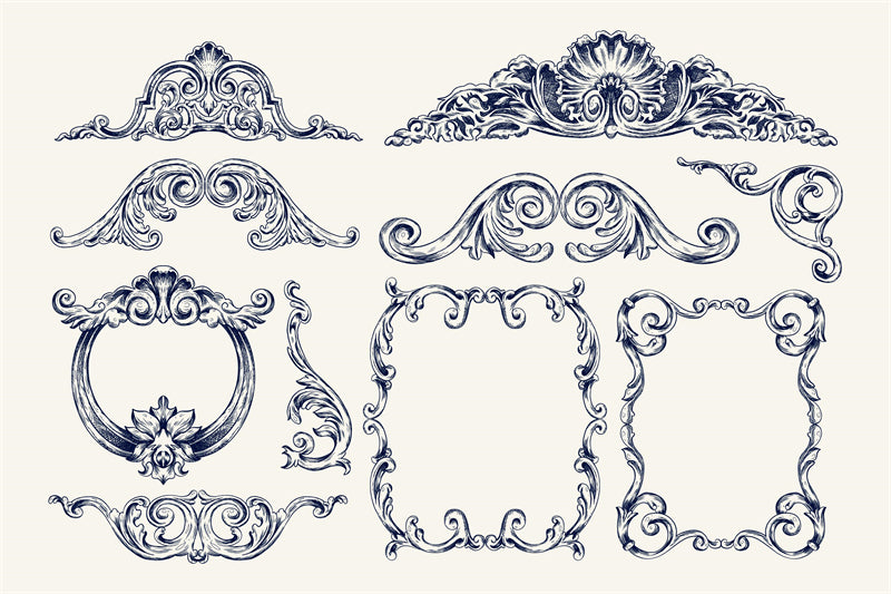 Collection de cadres de luxe, bordures victoriennes vintage, motifs décoratifs à la main - Téléchargement gratuit en format Png/PSD/JPG