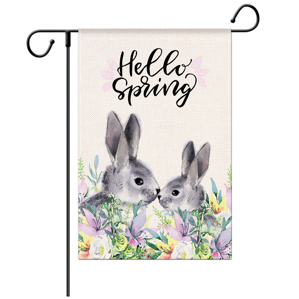 Drapeau de bienvenue de Pâques - Drapeau de jardin lapin - Modèles de drapeaux de jardin - Illustration