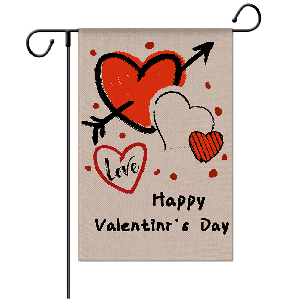 Valentine's Day Welcome Flag -Love Garden Flag - Yard Flag Designs - Illustration