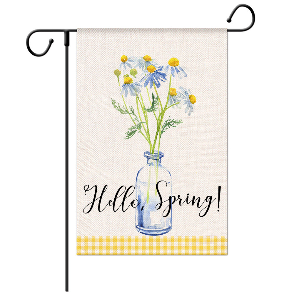 Drapeau de bienvenue printanier - Drapeau de jardin saisonnier - Modèles de drapeaux de jardin - Illustration