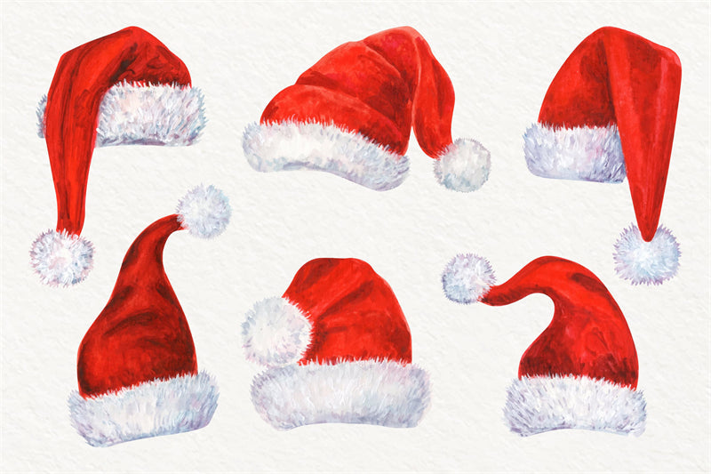 Collection de chapeaux du Père Noël - Illustration - Dessin vectoriel vintage - Décoration