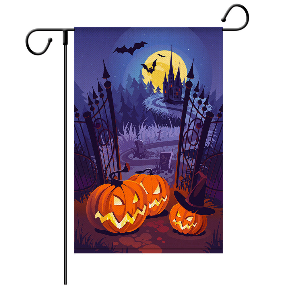 Halloween Welcome Flag - Pumpkin Monster/Witch/Zombie  Garden Flag - Yard Flag Designs - Illustration