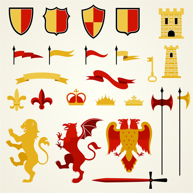 Traditional Logo Mockups Illustration - EU History Symbol Vector - King Crown Lion Griffin double-headed eagle Knight Castle