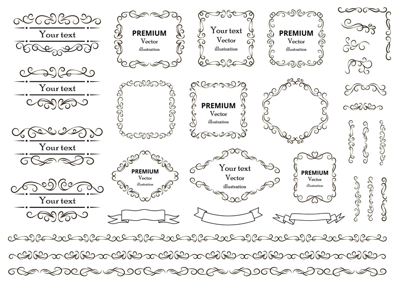 Collection de cadres de luxe, bordures victoriennes vintage, motifs décoratifs à la main - Téléchargement gratuit en format Png/PSD/JPG