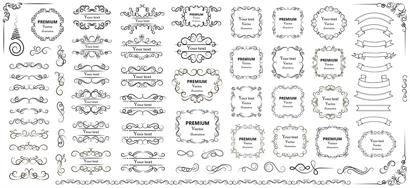 Collection de cadres de luxe, bordures victoriennes vintage, motifs décoratifs à la main - Téléchargement gratuit en format Png/PSD/JPG