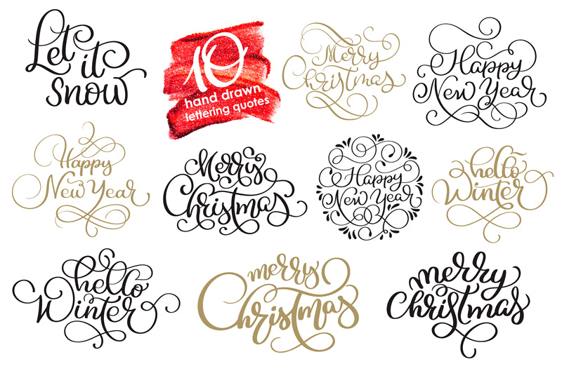 Merry Christmas Handwriting Elements - Vector - Illustration - Happy New yaer - Warm Wishes -Holly Jolly-Free Download