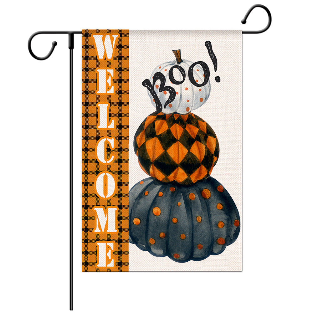 Halloween Welcome Flag - Pumpkin Monster/Witch/Zombie  Garden Flag - Yard Flag Designs - Illustration 