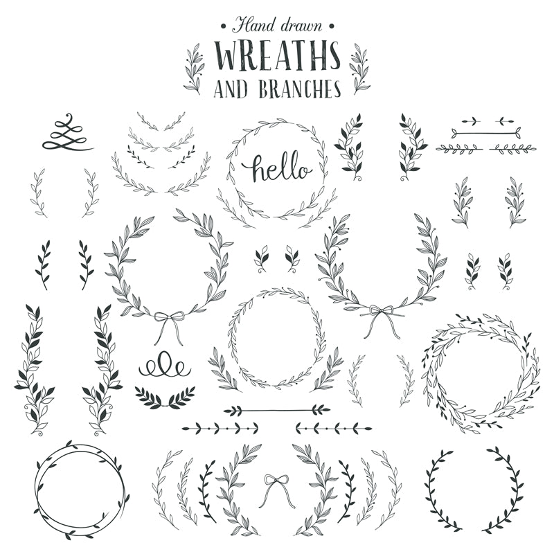 Branche et couronne dessinées à la main, téléchargement gratuit - Illustration Décor PNG/PSD/JPG