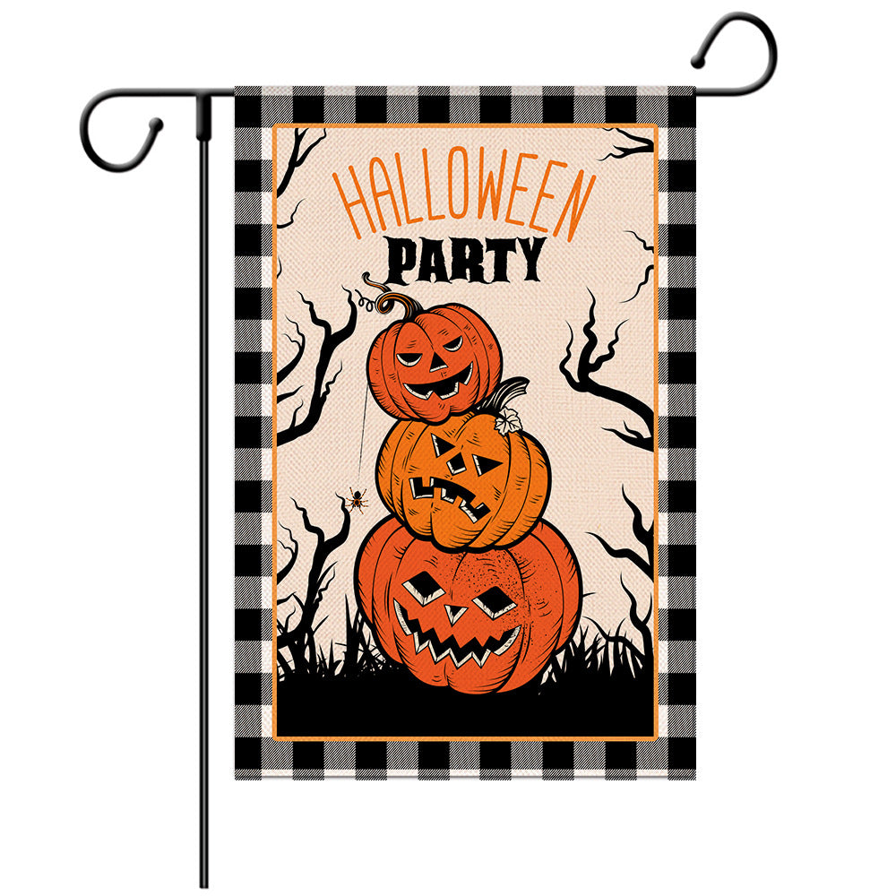 Drapeau de bienvenue d'Halloween - Drapeau de jardin citrouille monstre/sorcière/zombie - Modèles de drapeaux de jardin - Illustration