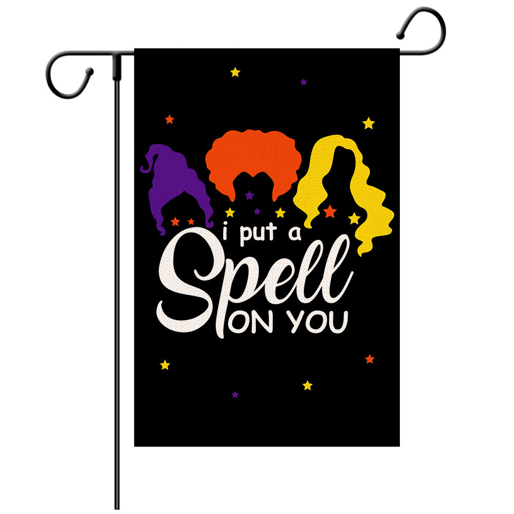 Halloween Welcome Flag - Pumpkin Monster/Witch/Zombie  Garden Flag - Yard Flag Designs - Illustration 