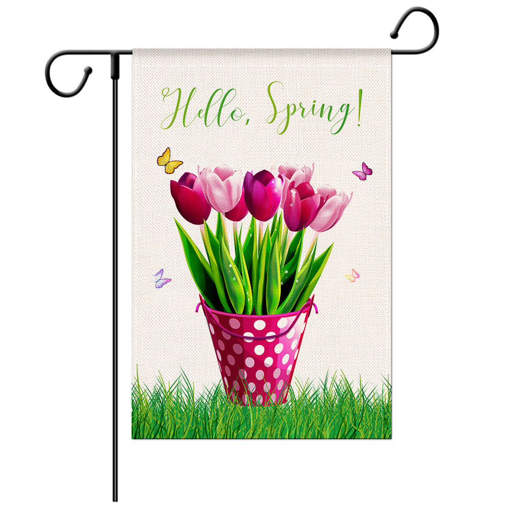Drapeau de bienvenue printanier - Drapeau de jardin saisonnier - Modèles de drapeaux de jardin - Illustration