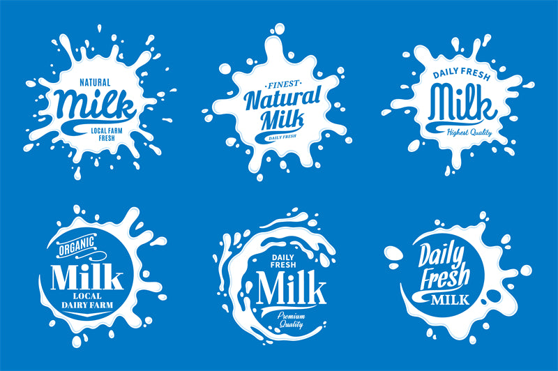 Maquettes de logos de lait dessinés à la main - Badge - Vache - Illustration
