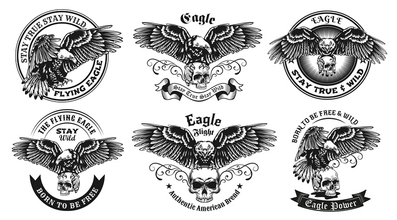 Éléments d'aigle à tête blanche des États-Unis - Illustration - Maquette de logo, dessin vectoriel à main levée
