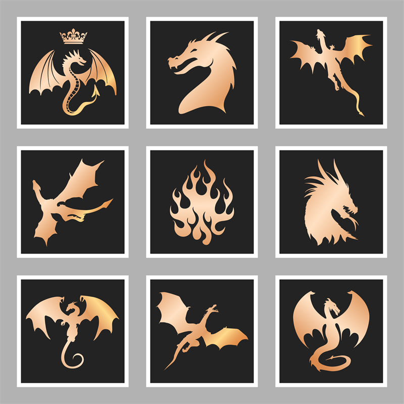 _silhouettes_de_dragons_volants_reptiles_crachant_du_feu_dragons_médiévaux_ailés_mascottes_dragons_effrayants_ensemble_d'illustrations_vectorielles_plates_silhouettes_dragons_fées