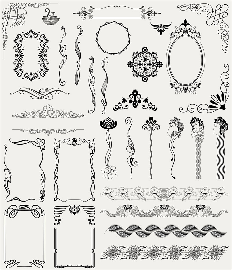 Collection de cadres de luxe, bordures victoriennes vintage, motifs décoratifs à la main - Téléchargement gratuit en format Png/PSD/JPG