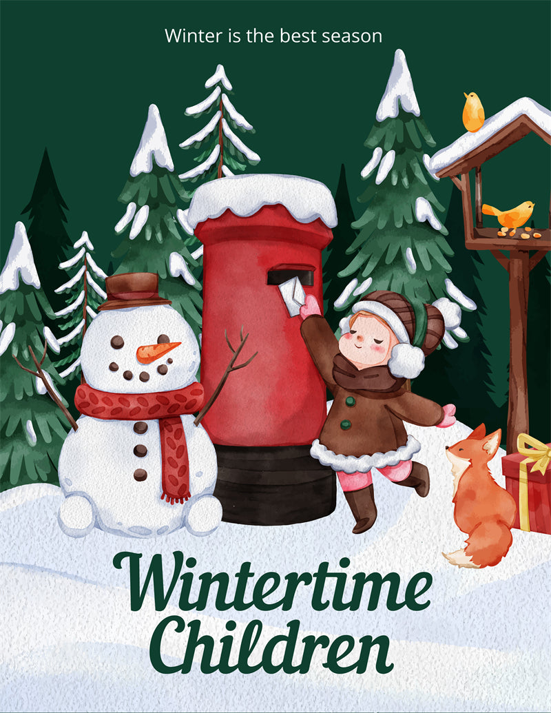 Bonhomme de neige d'hiver, saison de Noël, fond dessiné à la main - Téléchargement gratuit au format PNG/PSD/JPG