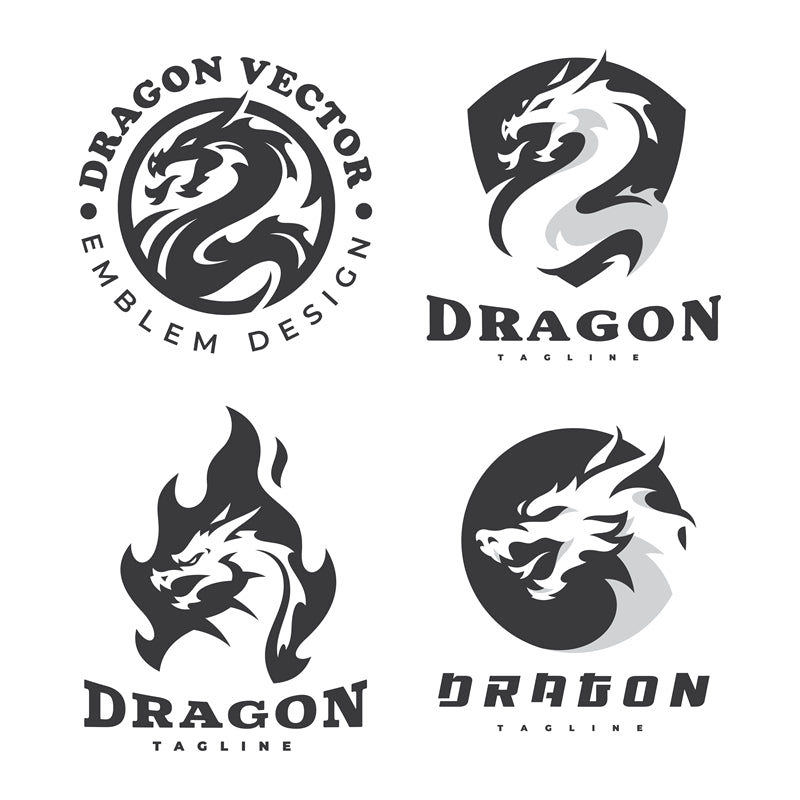 Dragon Logo Mockups - Badge - Icon Handdraw -Vector ELments  