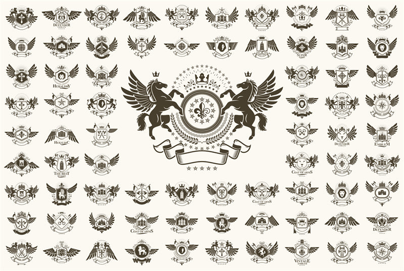 Traditional Logo Mockups Illustration - EU History Symbol Vector - King Crown Lion Griffin double-headed eagle Knight Castle