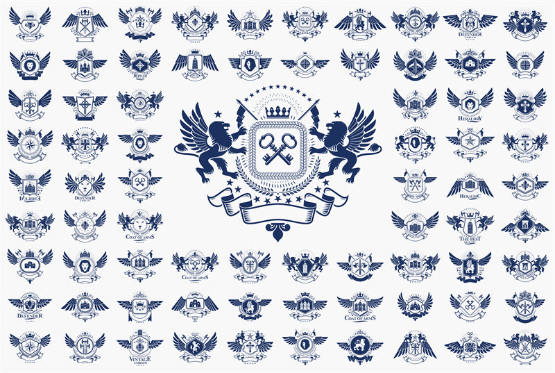 Traditional Logo Mockups Illustration - EU History Symbol Vector - King Crown Lion Griffin double-headed eagle Knight Castle