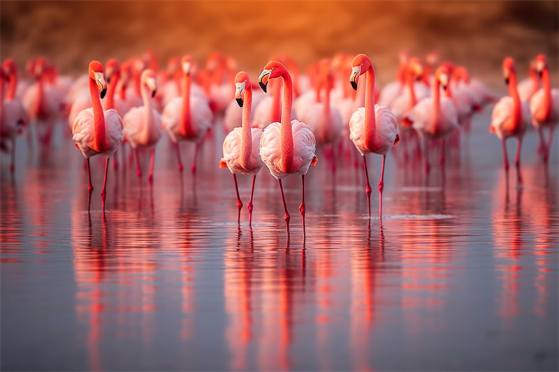 Fond d'écran photo de flamant rose - Paysage animalier avec éléphants - Téléchargement gratuit (PSD/JPG)